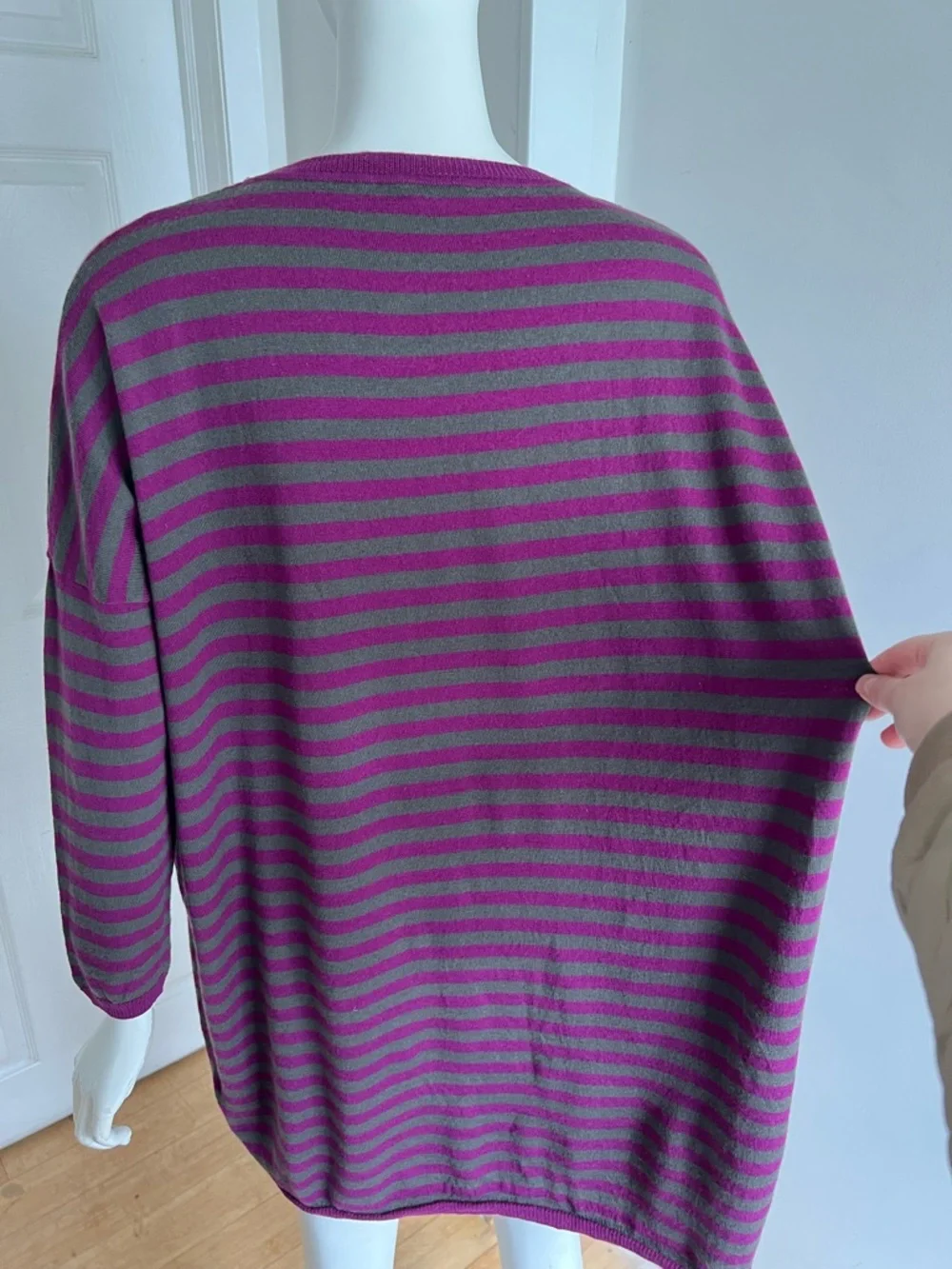 Marimekko Women’s Oversized Knit Sweater Dress Sz M Pink Grey Striped 100% Wool - Picture 8 of 10